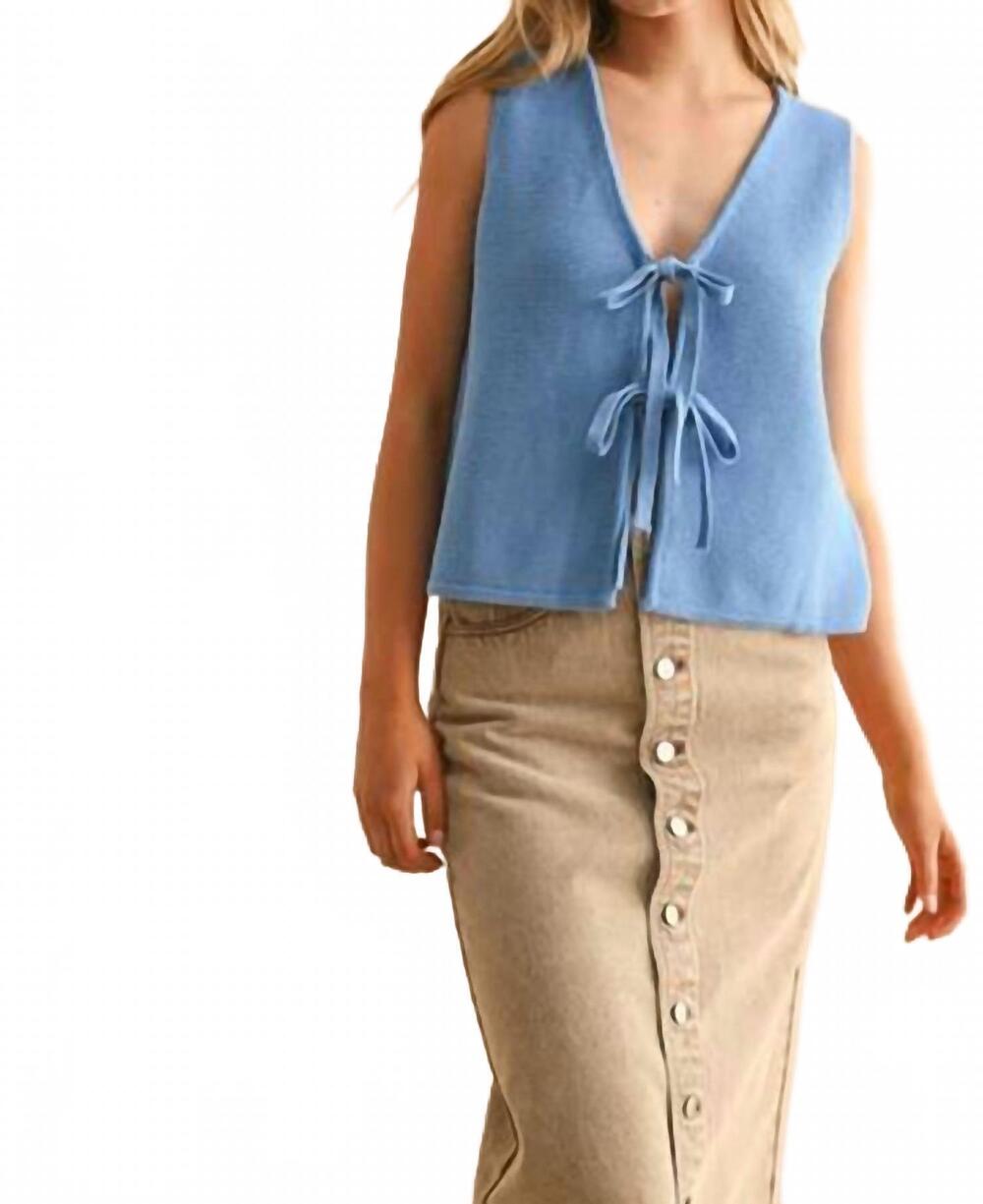 NEW MIOU MUSE tie front knitted vest top in blue